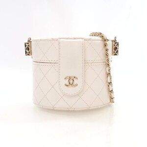 Chanel Mini White Lambskin CC Allure Vanity Case With Chain